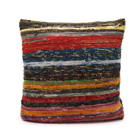 Vibrant Multicolor Rag Rug Cushion Covers - Eclectic Woven Decorative Pillow in Natural Greens - SHAMTAM.COM