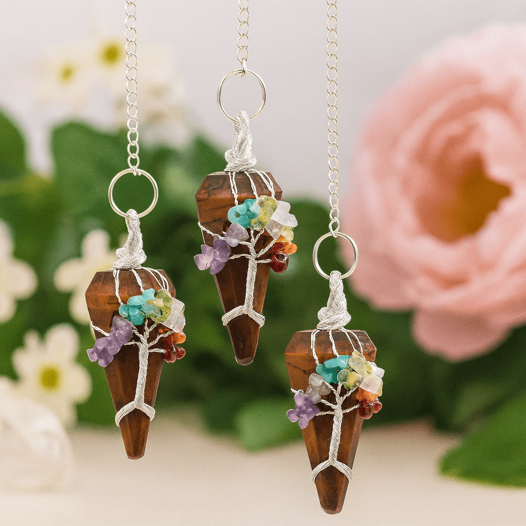Tiger Eye Crystal Pendulum Seven Chakra - SHAMTAM.COM