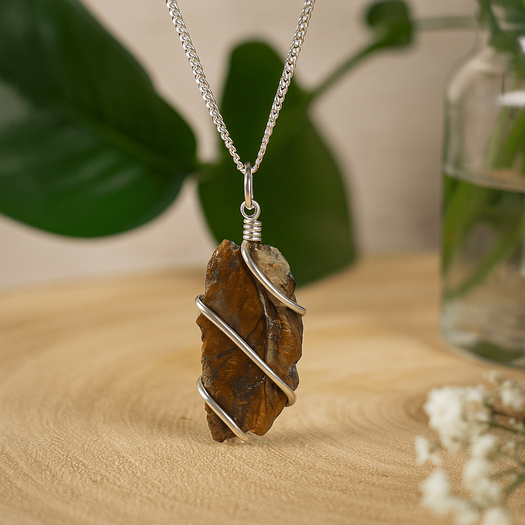 Tiger Eye Necklace Rough Wire Wrapped Pendant - SHAMTAM.COM