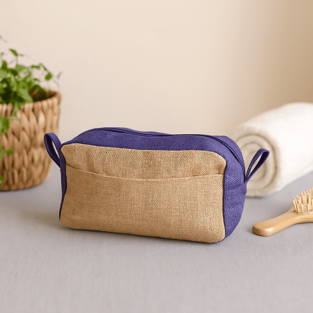 Toiletry Bag Jute Natural and Lavender - SHAMTAM.COM