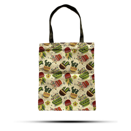Spacious 40x34cm Cactus Motif Tote Bag with Secure Zipper Closure - Durable, Reusable, and Stylish for Daily Use, Shopping, or Travel - SHAMTAM.COM