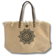 Eco - Friendly Natural Tote Bag with Leather Handles and Flower of Life Design - SHAMTAM.COM