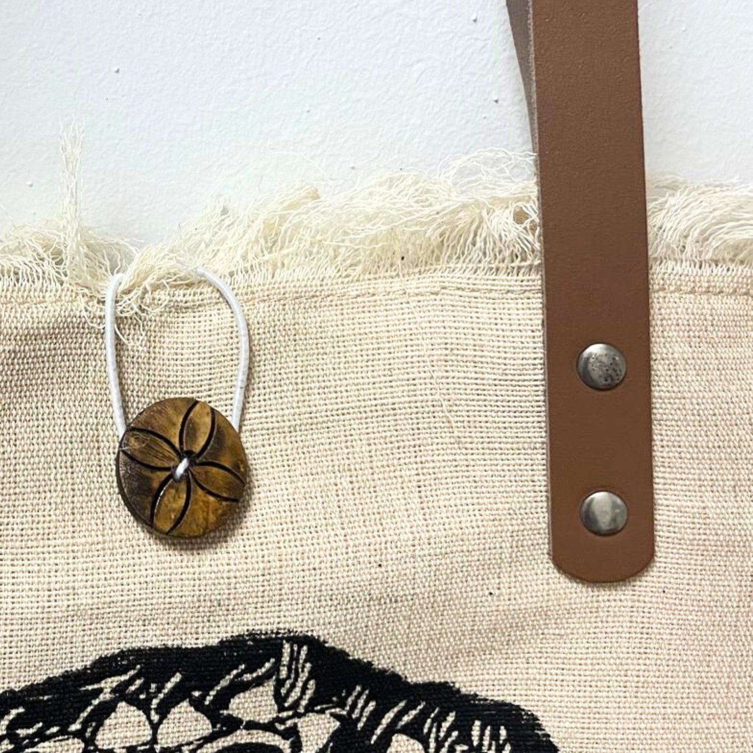 Eco - Friendly Natural Tote Bag with Leather Handles and Flower of Life Design - SHAMTAM.COM
