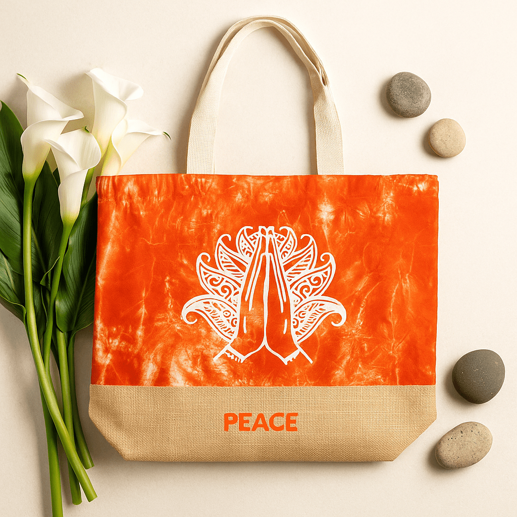 Tote Bag Orange Stonewash Namaste Peace - SHAMTAM.COM