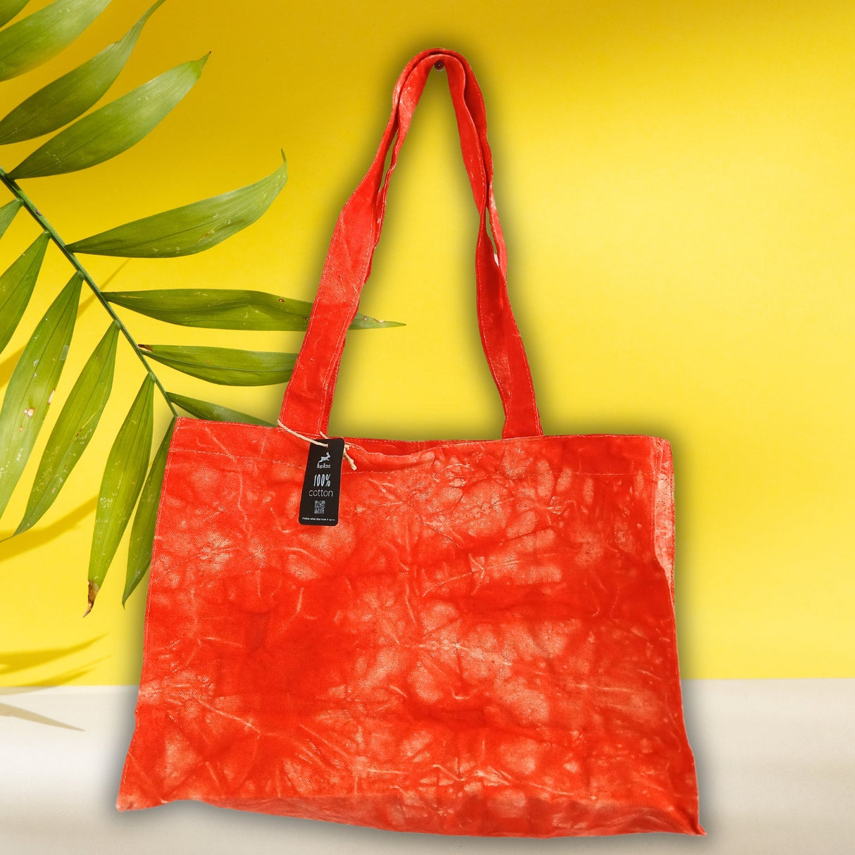 Desert Orange Stonewash Effect Handy Tote Bag with Marbled Tie - Dye Pattern - Lightweight Fabric with Dual Handles - SHAMTAM.COM