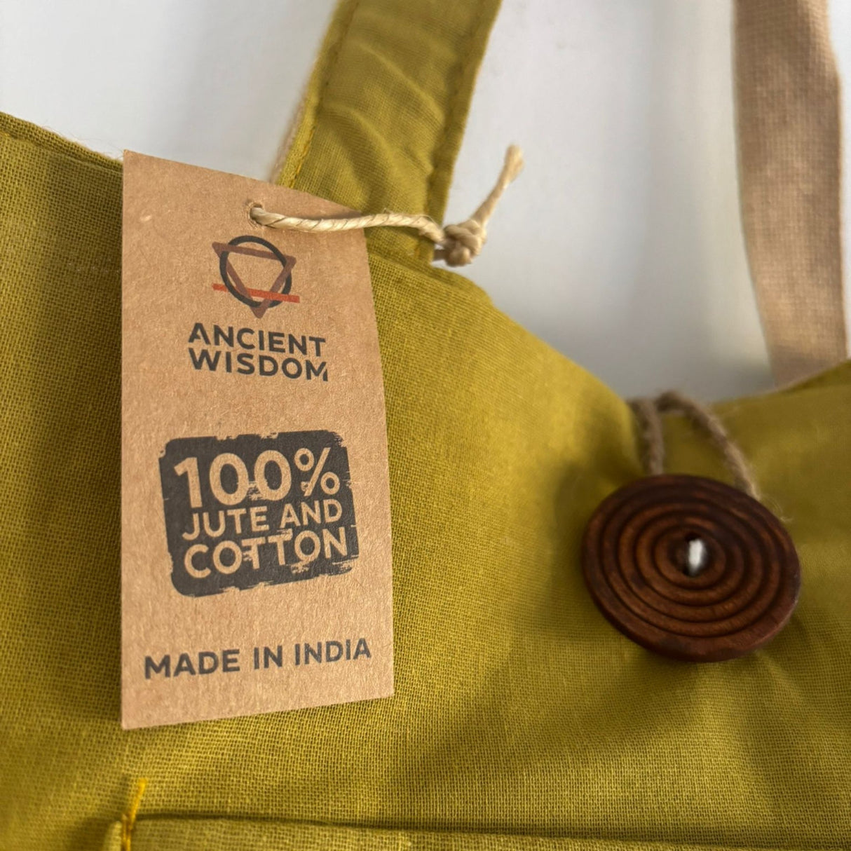 Organic Cotton & Jute Reversible Tote Bag with Front Pocket - Pistachio Yellow Eco - Friendly Shopper - SHAMTAM.COM