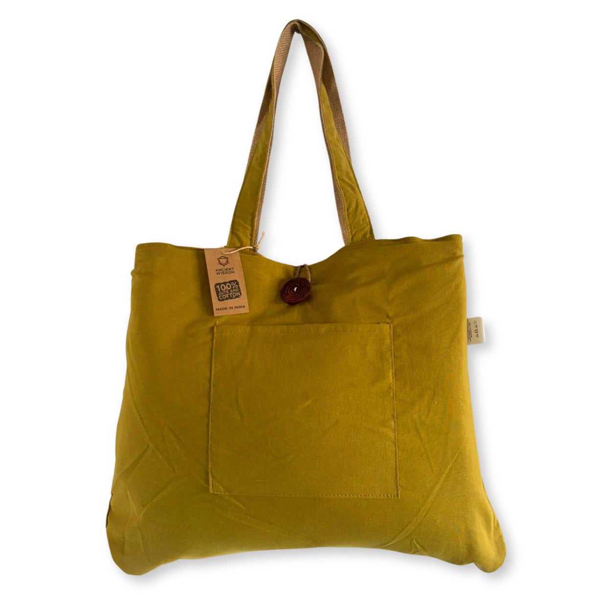 Organic Cotton & Jute Reversible Tote Bag with Front Pocket - Pistachio Yellow Eco - Friendly Shopper - SHAMTAM.COM