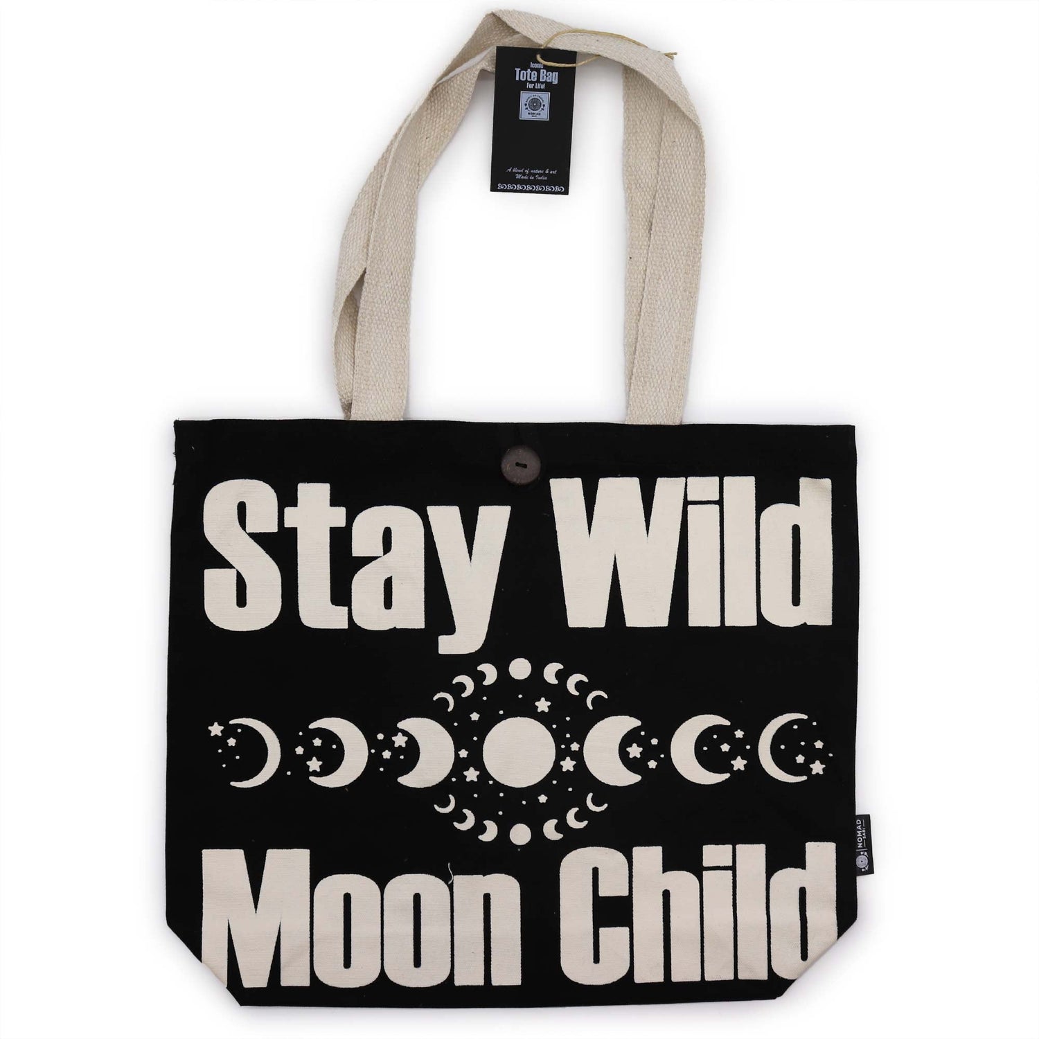Tote Bag Stay Wild Mood Child Black - Natural 10oz - SHAMTAM.COM