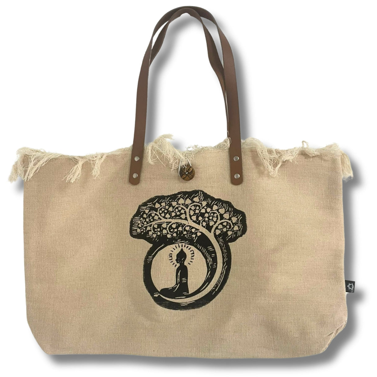 Eco - Friendly Natural Tote Bag with Leather Handles - Inspirational Design with Frayed Edges and Secure Closure - SHAMTAM.COM