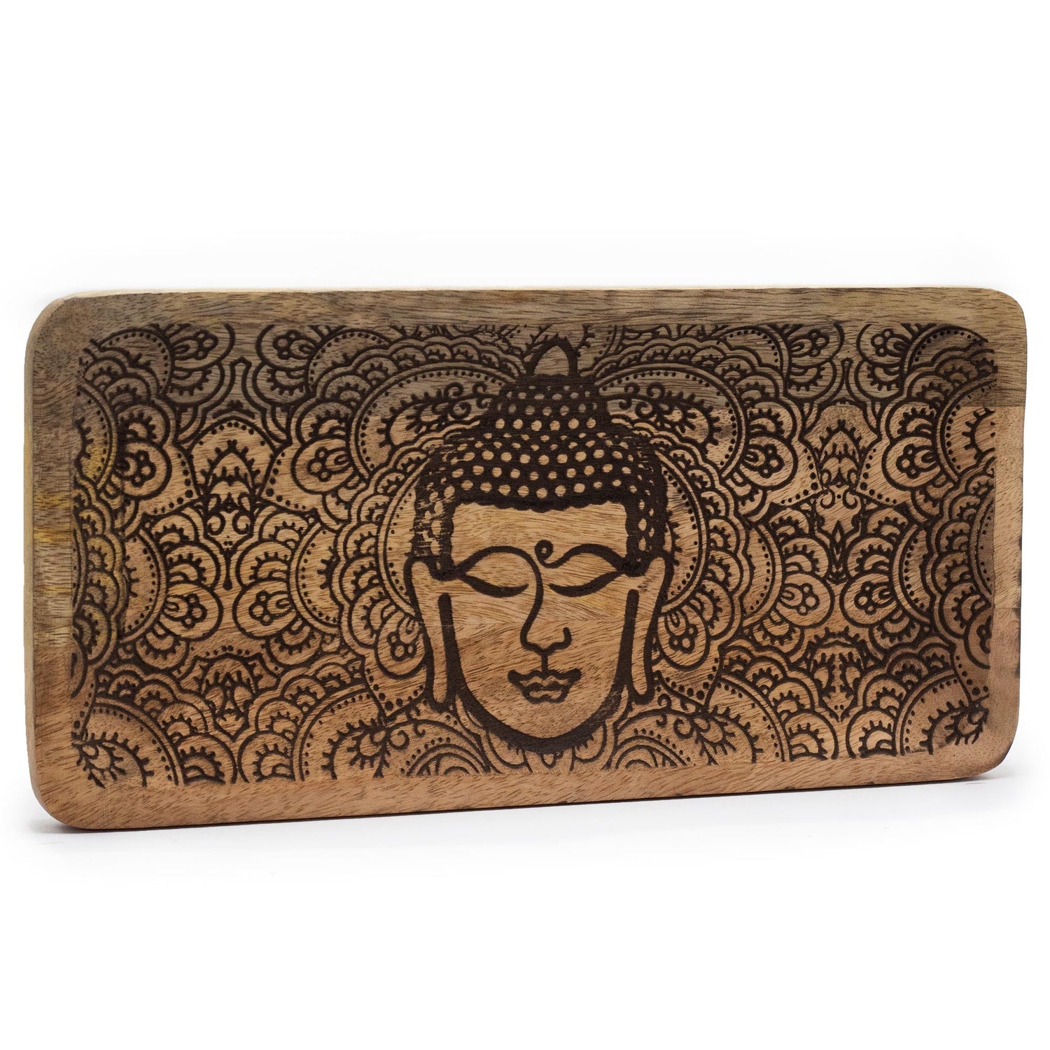 Long Tray 30x15x2.5cm - Buddha Face Black Engraved - SHAMTAM.COM