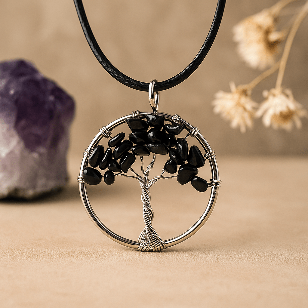 Tree of Life Pendant Black Agate - SHAMTAM.COM
