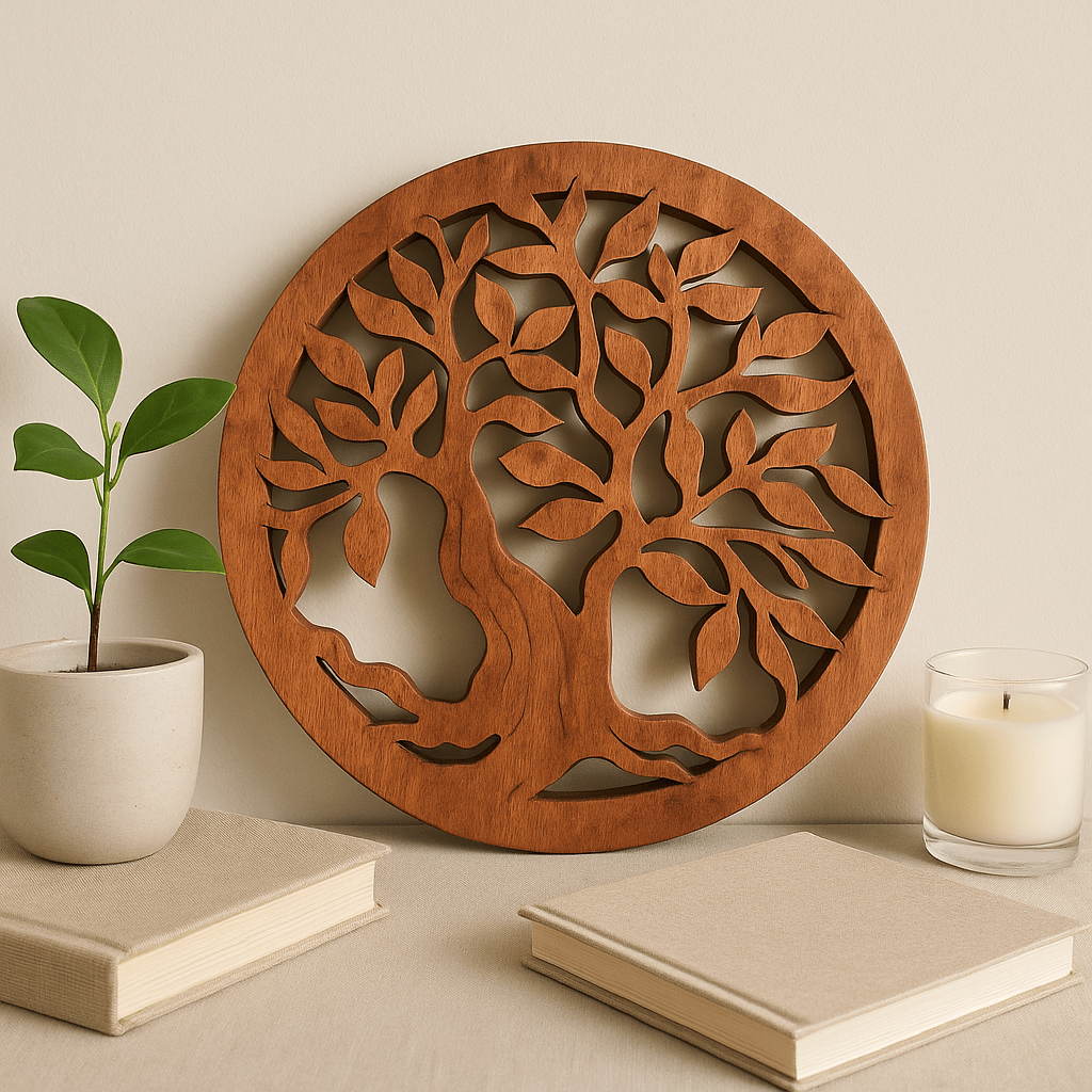 Tree of Life Wall Panel Round Wooden 30cm - SHAMTAM.COM