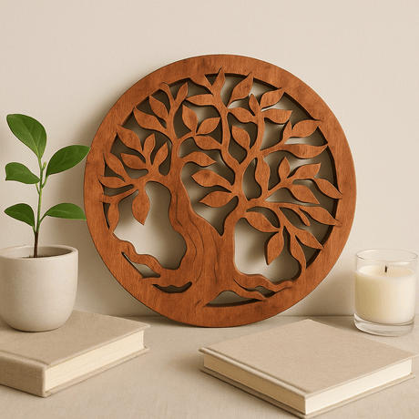 Tree of Life Wall Panel Round Wooden 30cm - SHAMTAM.COM