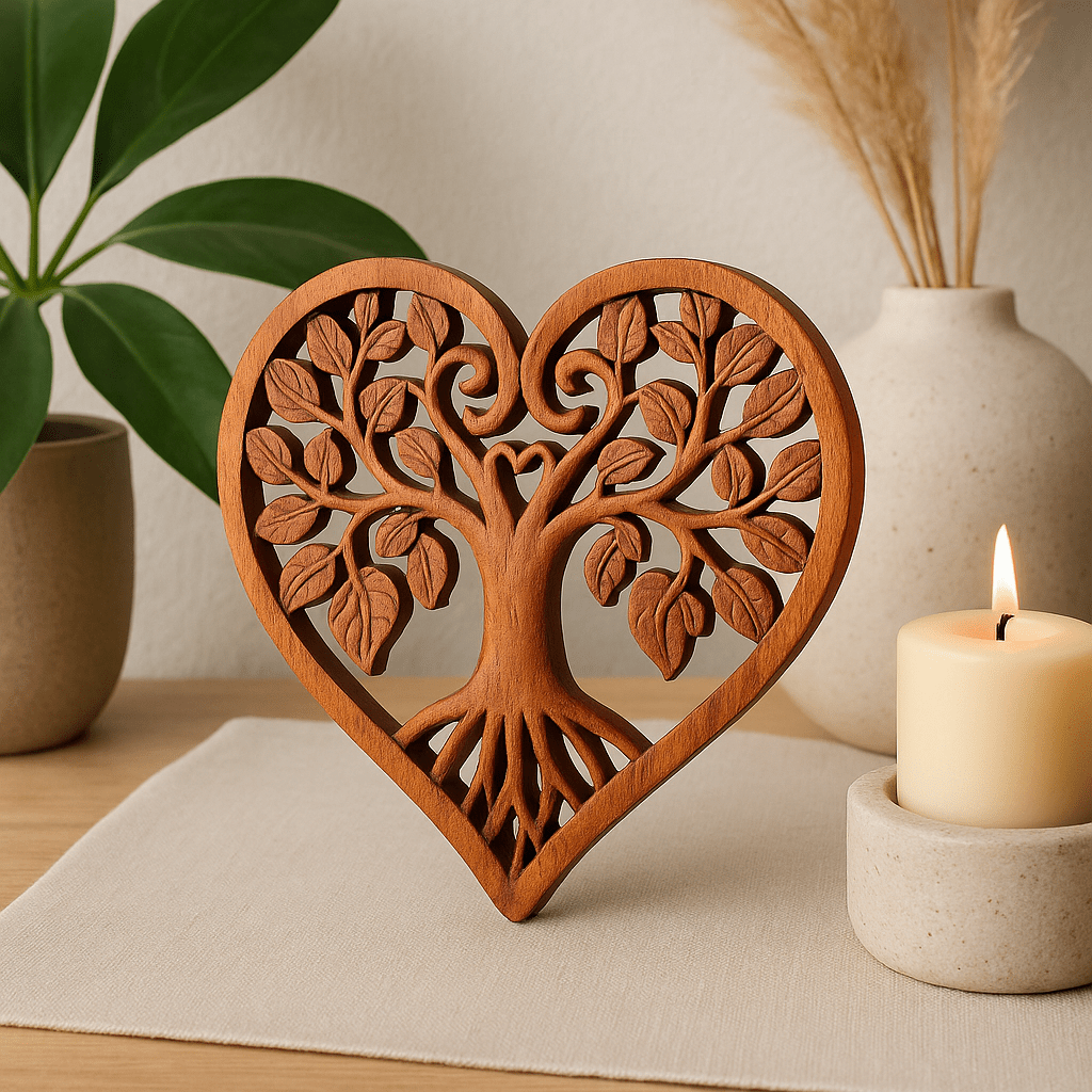 Tree of Life Wall Panel Wooden Heart 30cm - SHAMTAM.COM