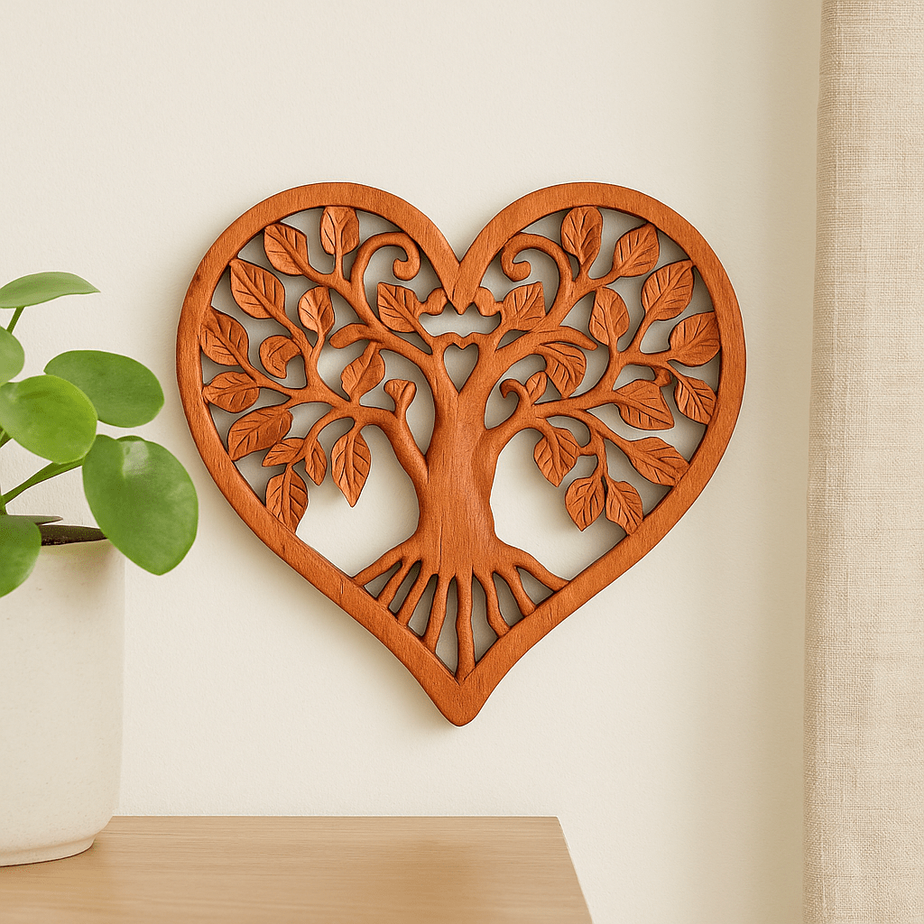 Tree Of Life Wooden Wall Panel Heart - Shaped 40cm - SHAMTAM.COM