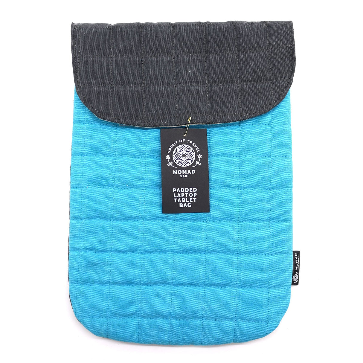 Turquoise Quilted Laptop Sleeve, Stonewashed Cotton, Magnetic Closure - SHAMTAM.COM