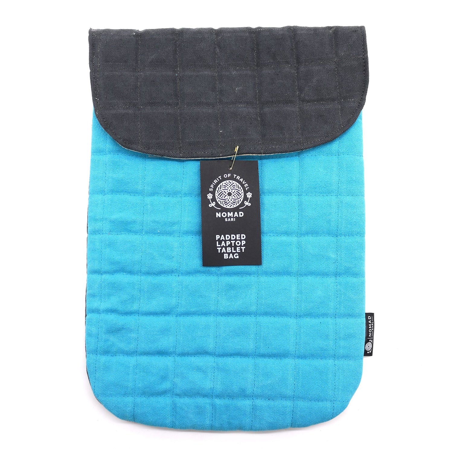 Turquoise Quilted Laptop Sleeve, Stonewashed Cotton, Magnetic Closure - SHAMTAM.COM