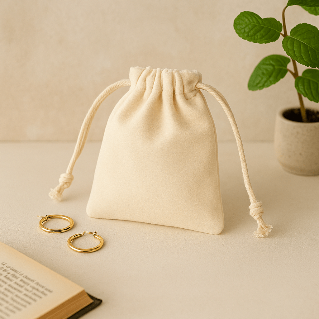 Velvet Drawstring Pouch - Ivory 10x12cm - SHAMTAM.COM