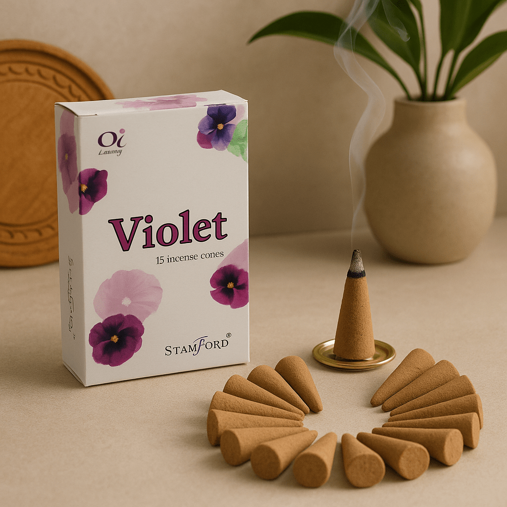 Violet Incense Cones 15 Pack With Holder Stamford - SHAMTAM.COM