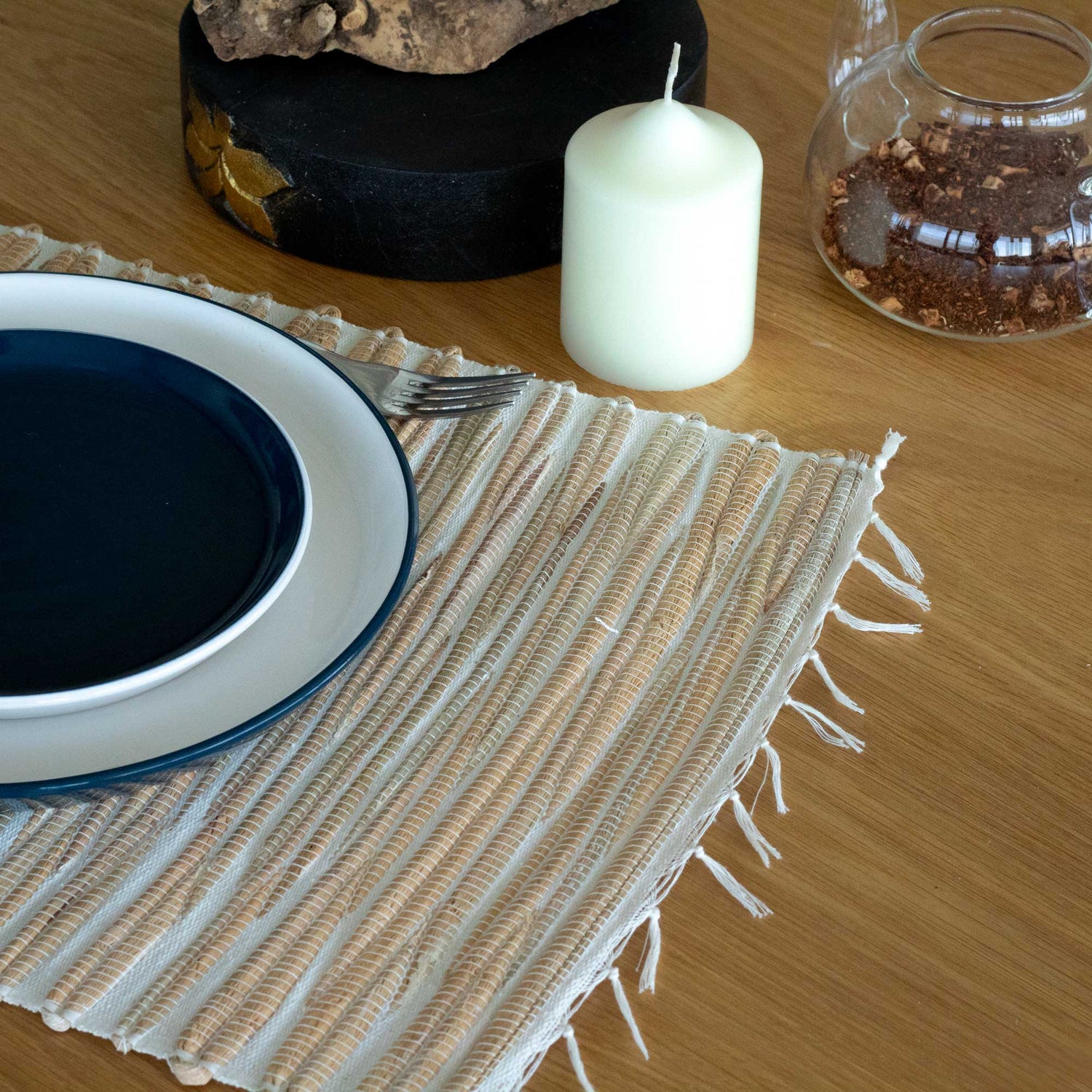 Water Hyacinth Natural Placemat - Natural Tiger with Fringe - SHAMTAM.COM