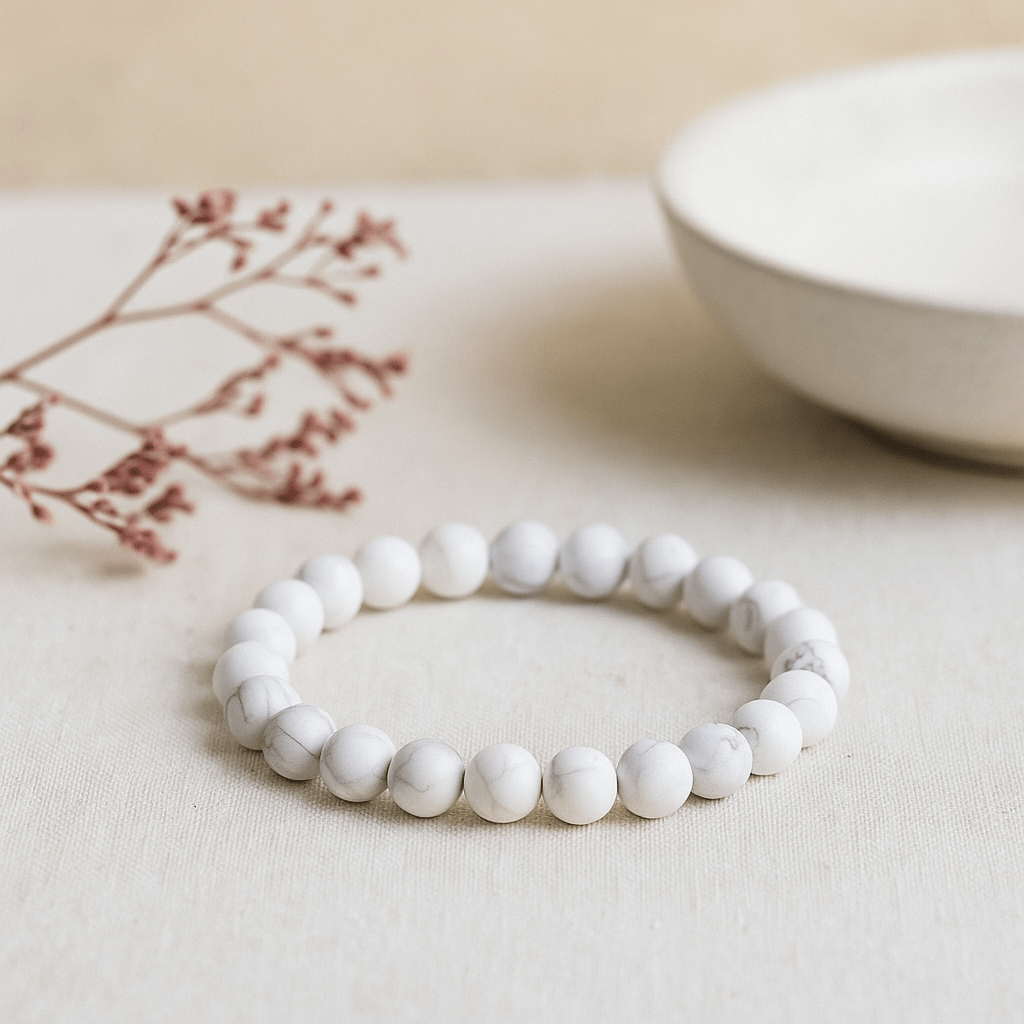 White Jasper Bracelet, 8mm Stretch Beads - SHAMTAM.COM