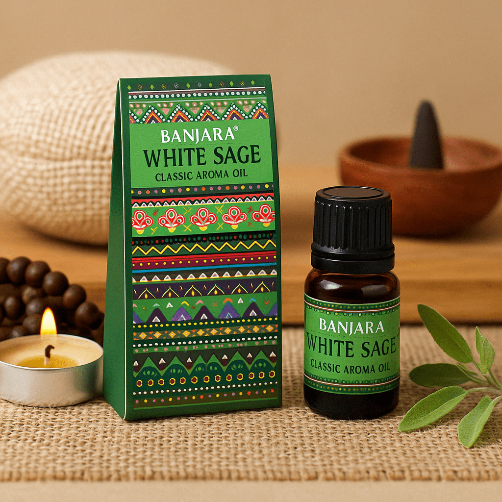 Banjara White Sage Classic Aroma Oil 10ml - Premium Indian Fragrance for Aromatherapy & Relaxation - SHAMTAM.COM