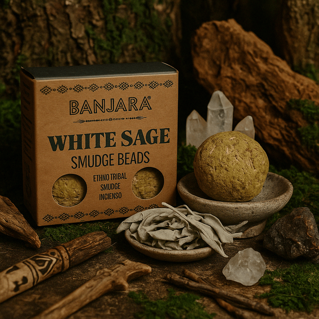Banjara White Sage Smudge Beads - Ethno Tribal Incense for Cleansing and Purification - SHAMTAM.COM