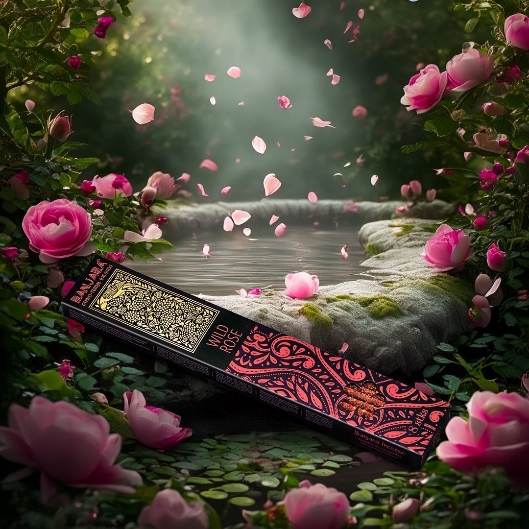 HEM Wild Rose Incense Sticks - Banjara Extra Long Smudge Sticks for a Serene Aromatic Experience - 8 Pack - SHAMTAM.COM
