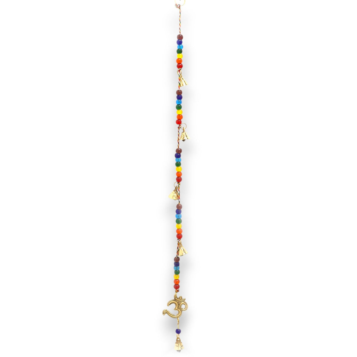 Brass Om Chakra Wind Chime with Colorful Beads and Bells - Handcrafted Indian Spiritual Decor for Peace and Harmony - SHAMTAM.COM