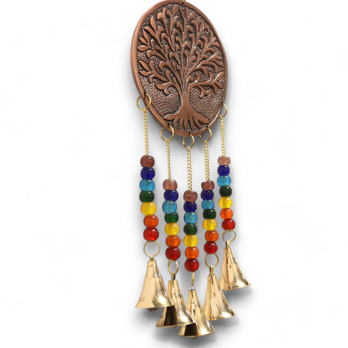 Enchanting Tree of Life Chakra Wind Chime with 5 Brass Bells - Handcrafted in India for Spiritual Balance and Harmony - SHAMTAM.COM