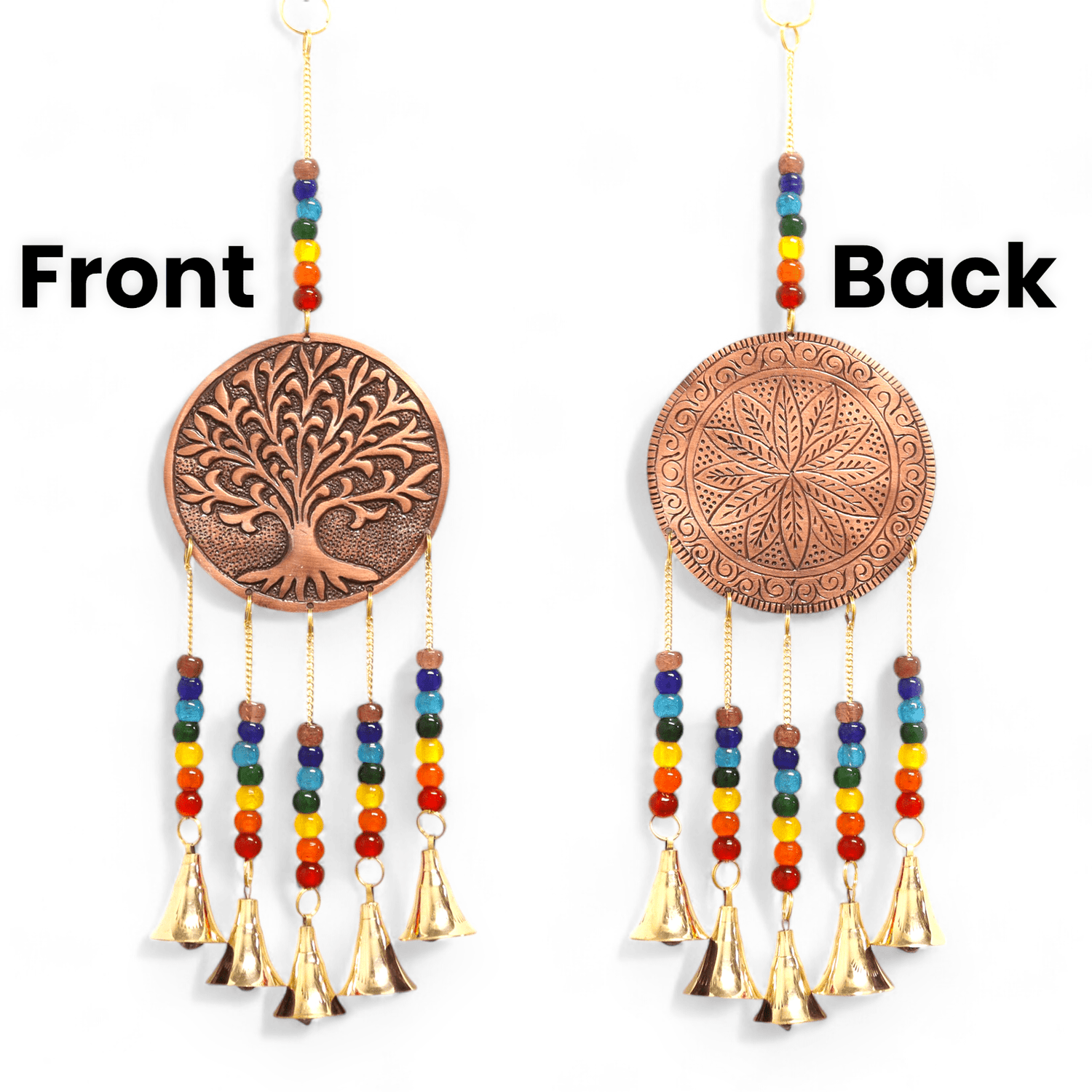 Enchanting Tree of Life Chakra Wind Chime with 5 Brass Bells - Handcrafted in India for Spiritual Balance and Harmony - SHAMTAM.COM