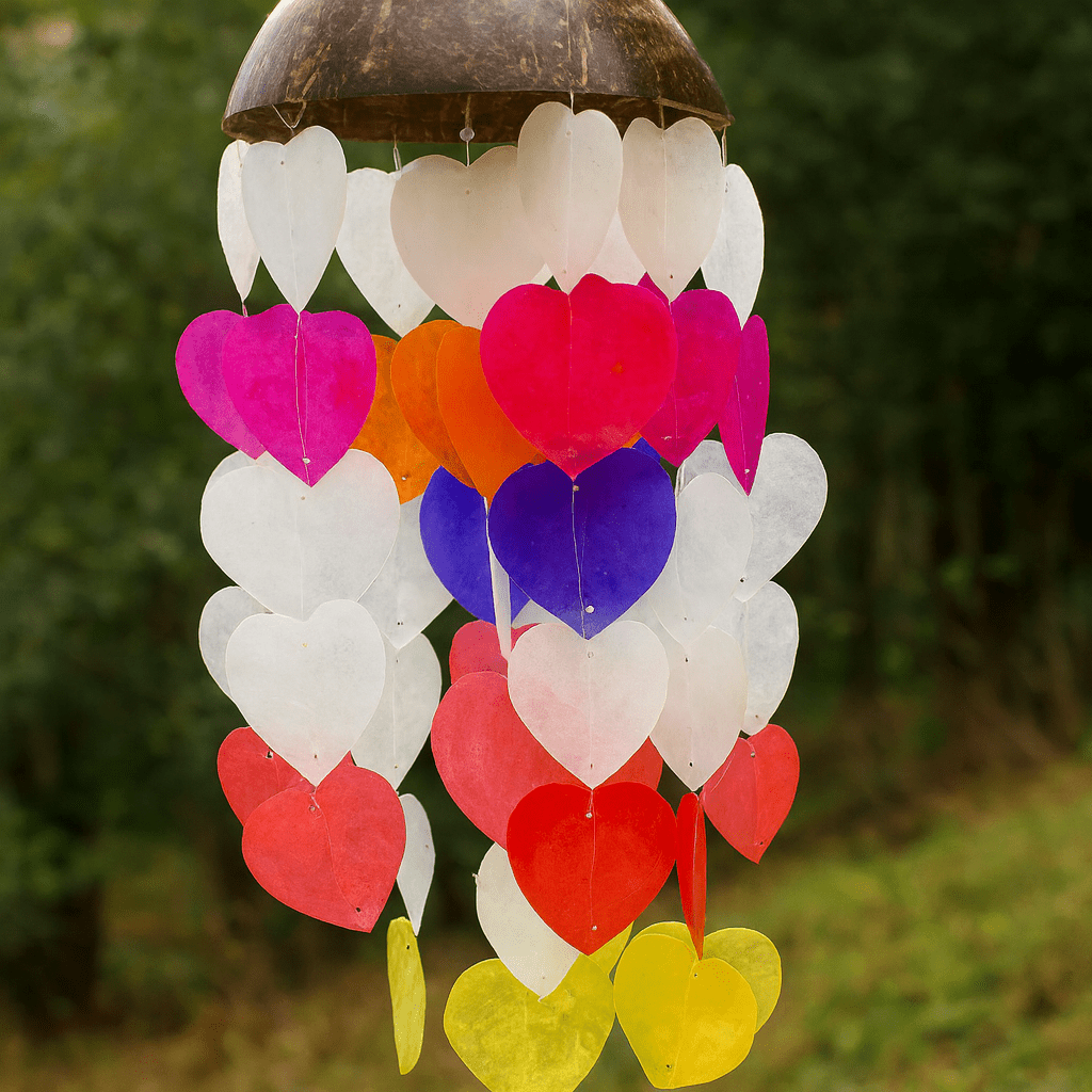 Wind Chimes Coconut and Capiz Hearts 40cm - SHAMTAM.COM