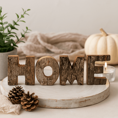 Wood Bark Home Letter Set of 4 7cm - SHAMTAM.COM