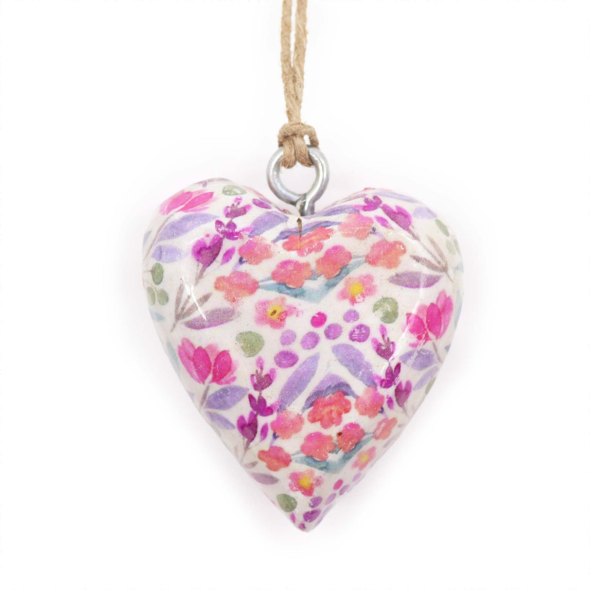 Large Decorative Wooden Heart Ornament with Pretty Floral Design - Hanging Heart with Pink, Purple, and Red Flowers on White Background - SHAMTAM.COM