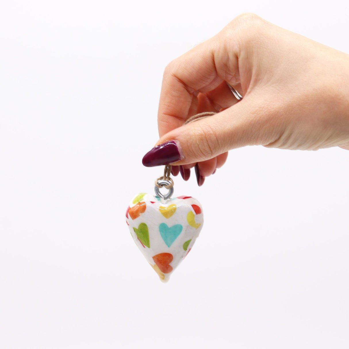 Colorful Pastel Hearts Wooden Hanging Ornament - Heart - Shaped Decor with Multicolor Pattern - SHAMTAM.COM