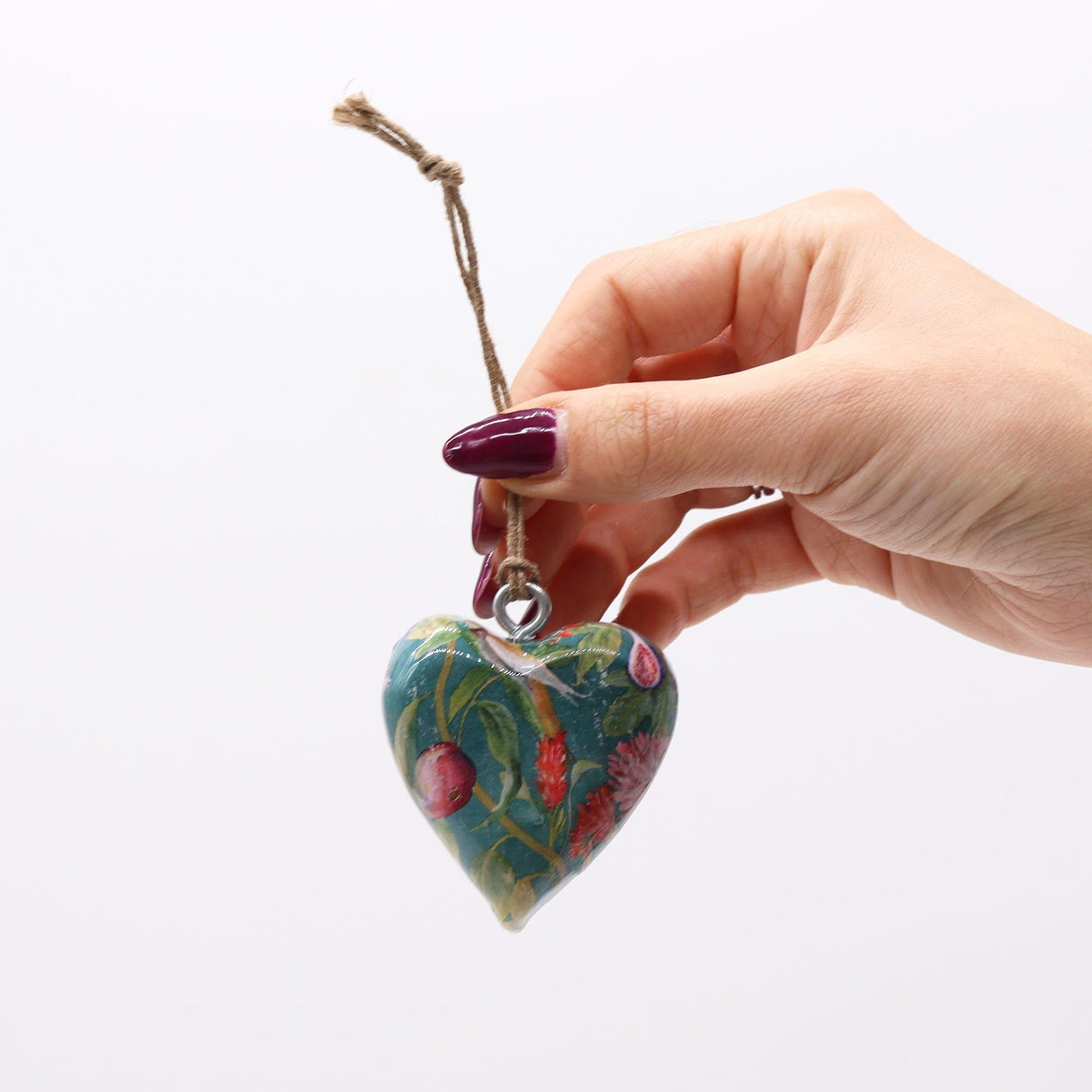 Large Decorative Wood Heart Ornament with Bird & Floral Design - Colorful Glossy Finish for Hanging - SHAMTAM.COM
