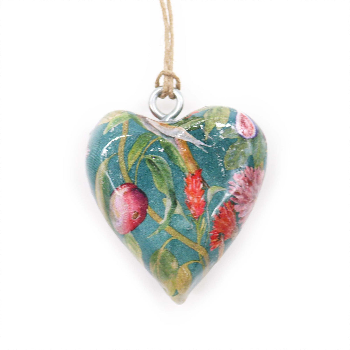 Large Decorative Wood Heart Ornament with Bird & Floral Design - Colorful Glossy Finish for Hanging - SHAMTAM.COM