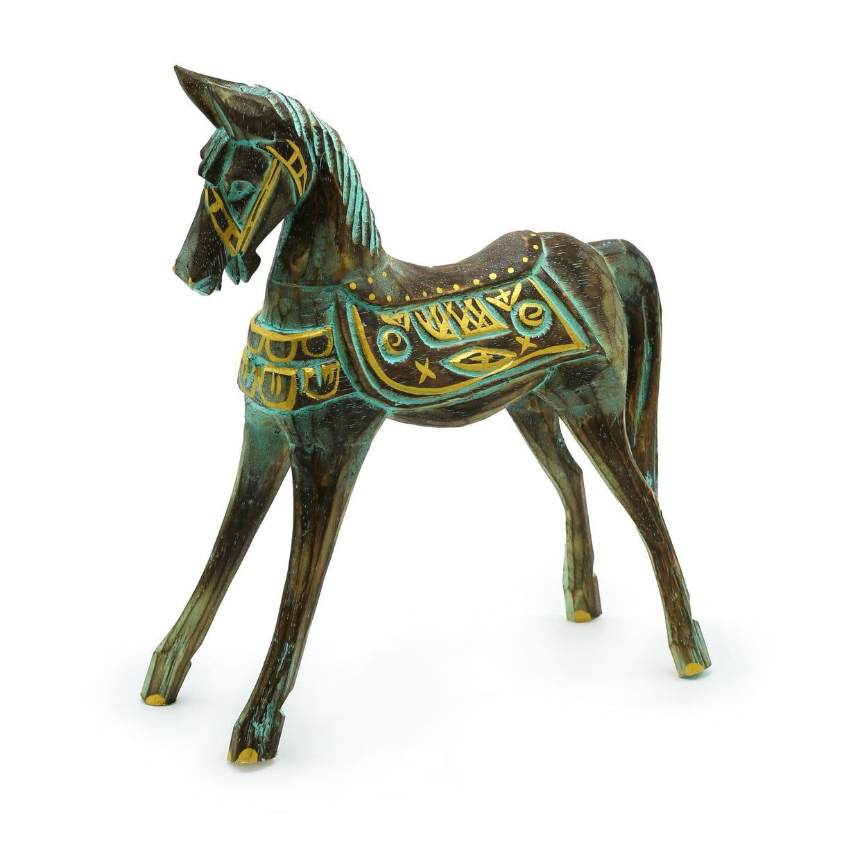 Large Gold & Turquoise Horse 32 cm - SHAMTAM.COM