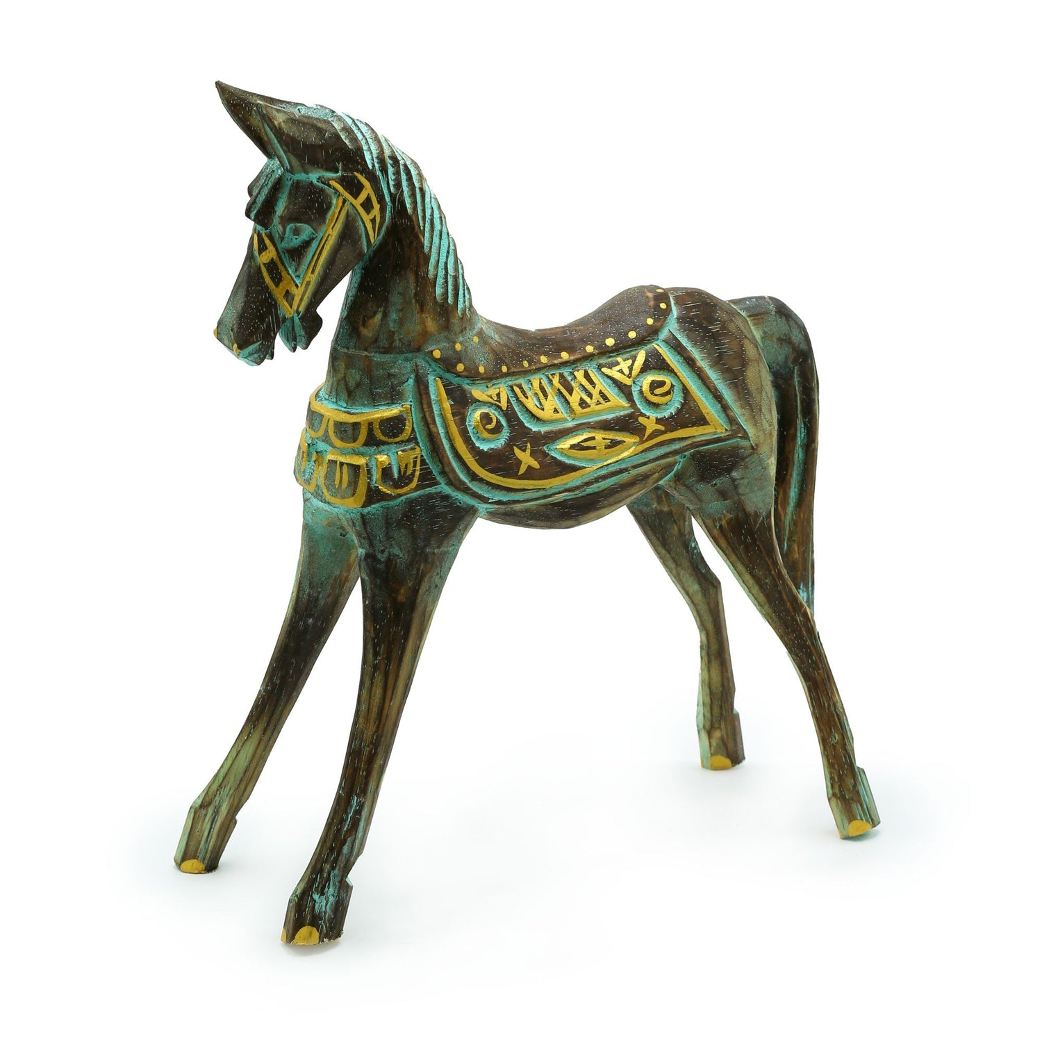 Large Gold & Turquoise Horse 32 cm - SHAMTAM.COM