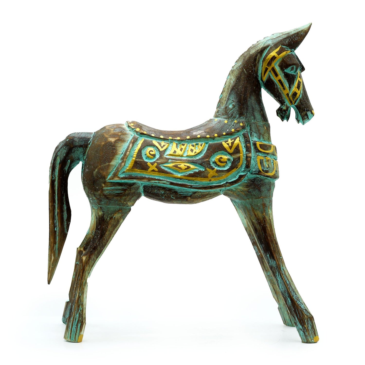 Large Gold & Turquoise Horse 32 cm - SHAMTAM.COM