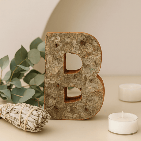 Wooden Letter B Rustic Bark 7cm - SHAMTAM.COM