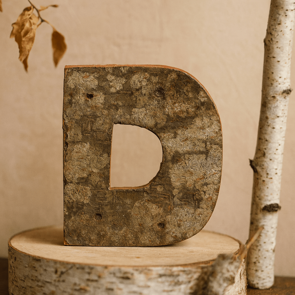 Wooden Letter D Rustic Bark - 7 cm - SHAMTAM.COM