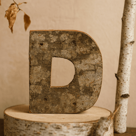 Wooden Letter D Rustic Bark - 7 cm - SHAMTAM.COM