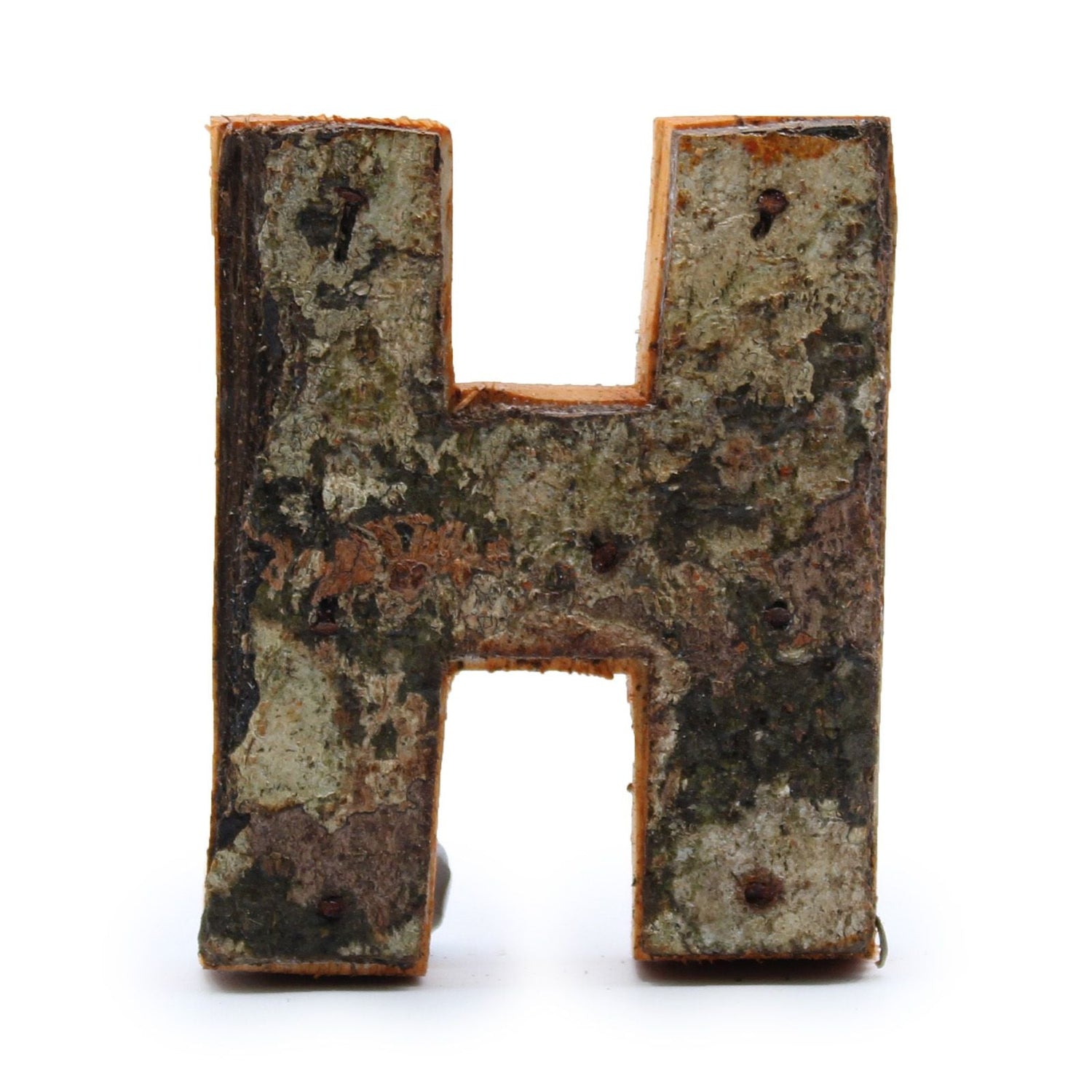 Wooden Letter H, Rustic Bark 7 cm - SHAMTAM.COM