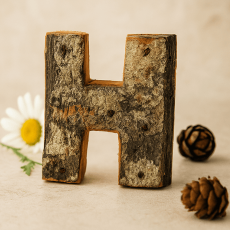 Wooden Letter H, Rustic Bark 7 cm - SHAMTAM.COM
