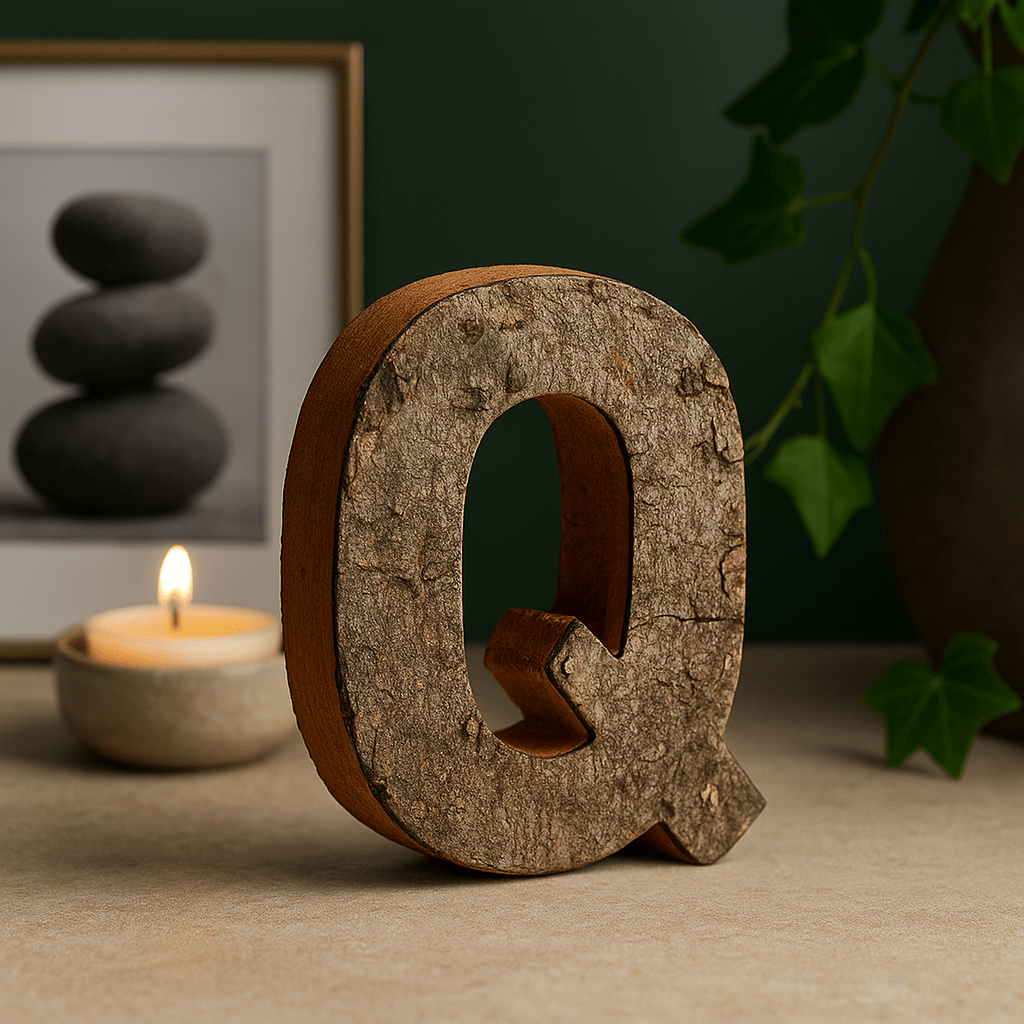 Wooden Letter Q Bark 7 cm - SHAMTAM.COM
