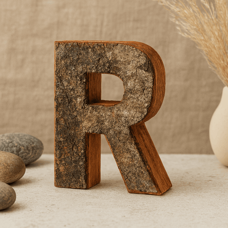 Wooden Letter R Rustic With Bark, 7cm - SHAMTAM.COM
