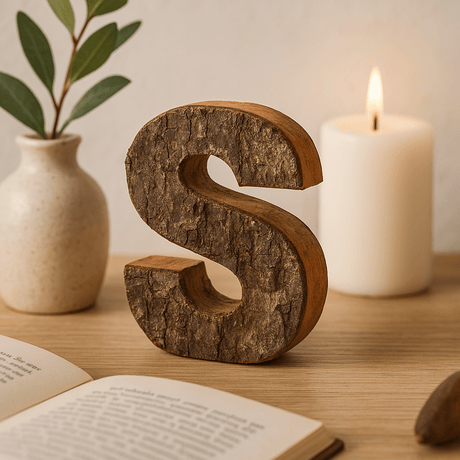 Wooden Letter S, Rustic Bark 7 cm - SHAMTAM.COM