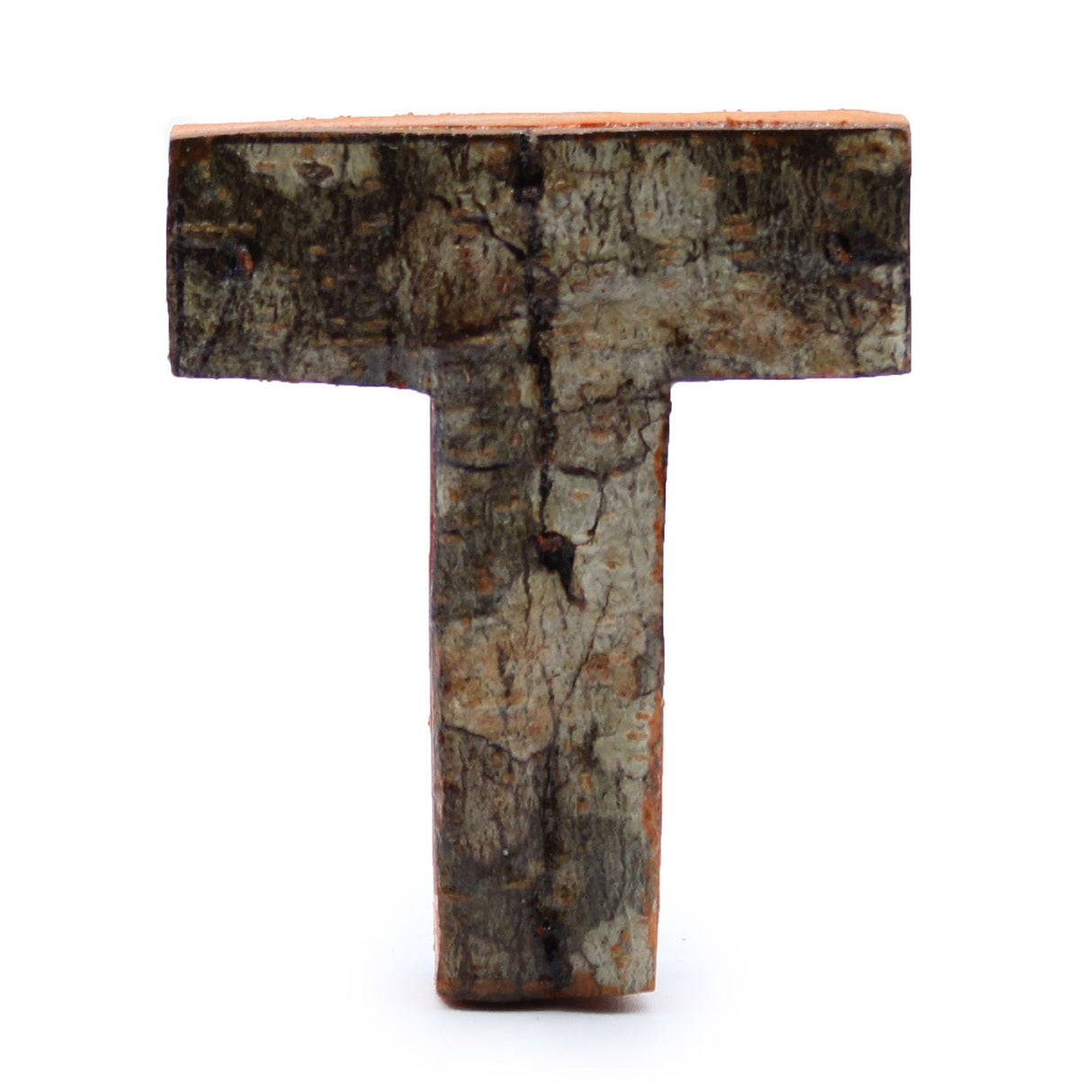 Wooden Letter T Rustic Bark, 7 cm - SHAMTAM.COM