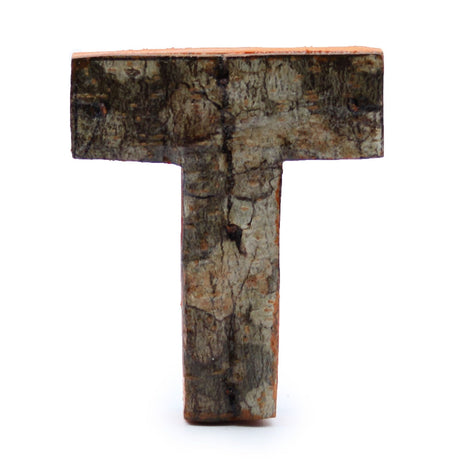 Wooden Letter T Rustic Bark, 7 cm - SHAMTAM.COM